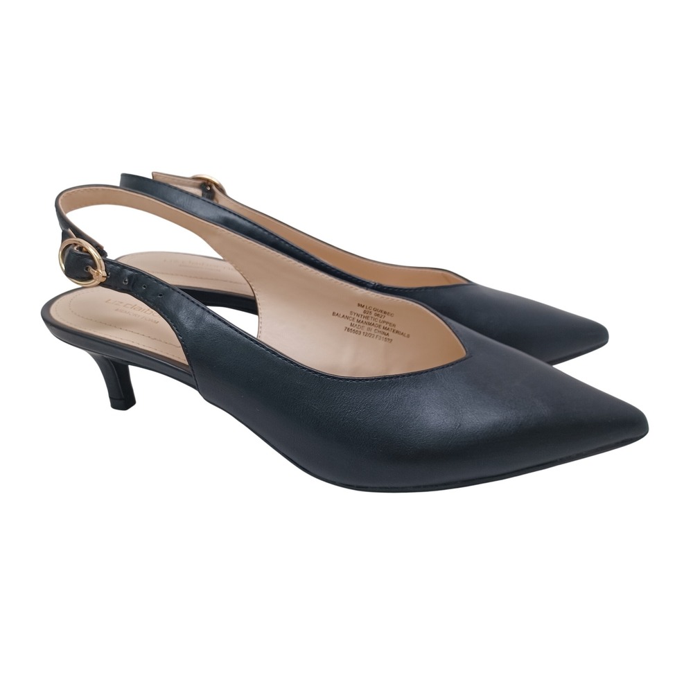 Liz Claiborne LC Quebec Black Slingback Kitten Heels Pointed Toe Pumps Womens 9M